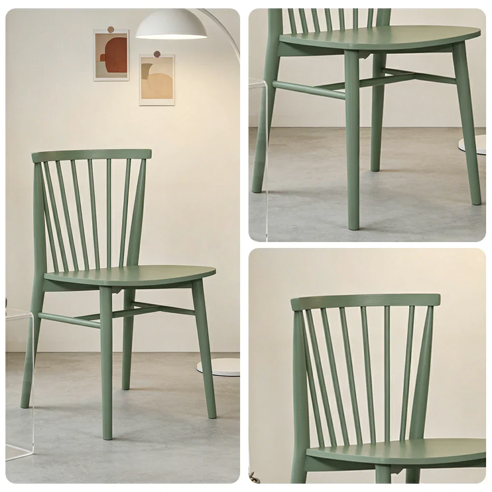 LIVARA Nordic Solid Wood Dining Chair - Ergonomic Slat Back with Reinforced Frame & Stable Legs, Minimalist Kitchen Seat - Green - Image 3