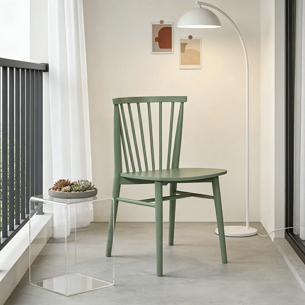 LIVARA Nordic Solid Wood Dining Chair - Ergonomic Slat Back with Reinforced Frame & Stable Legs, Minimalist Kitchen Seat - Green - Image 4