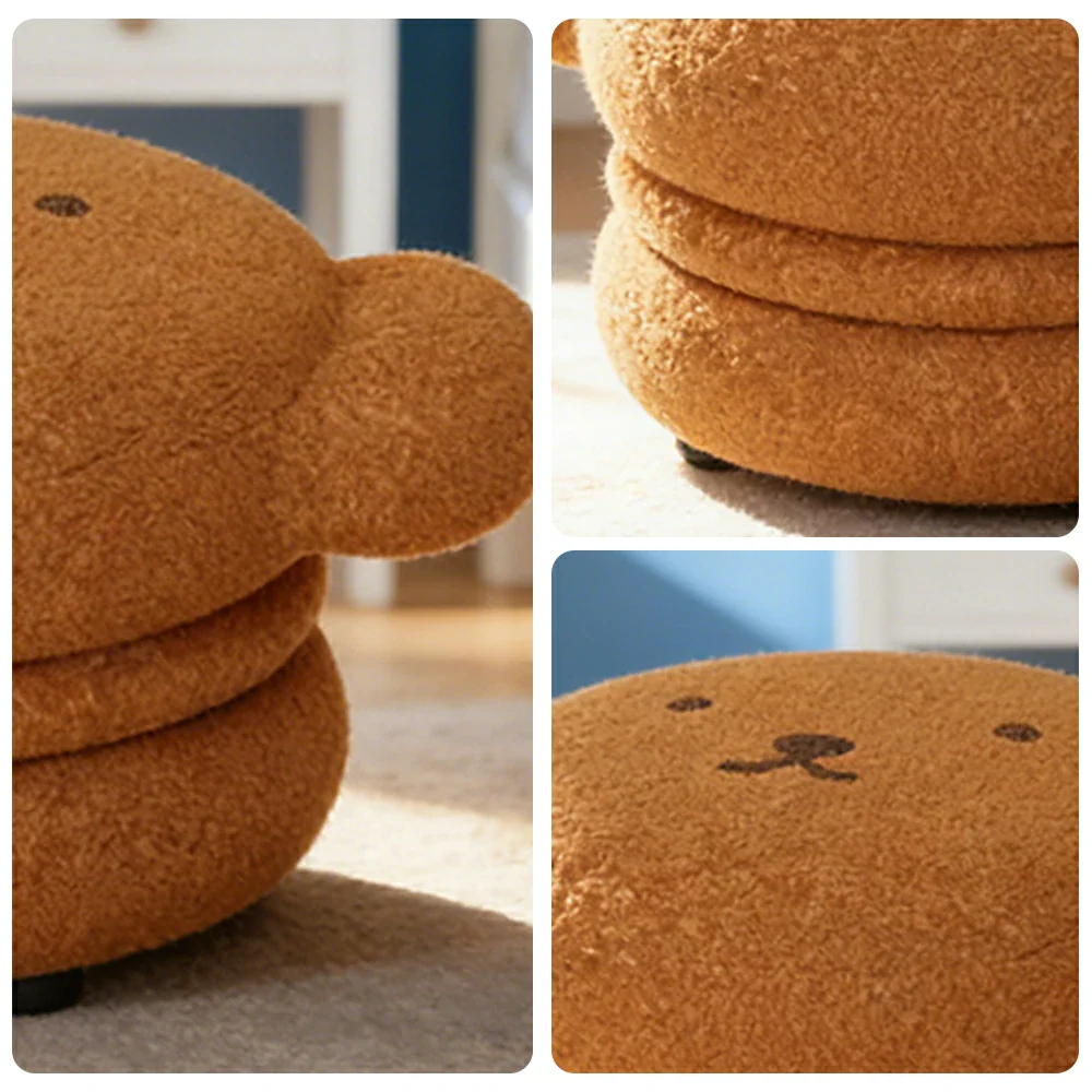 LIVARA Bear-Shaped Sherpa Upholstered Stool, High-Resilience Foam Cushion, Solid Wood Frame, Wide Comfort Seat - Image 3