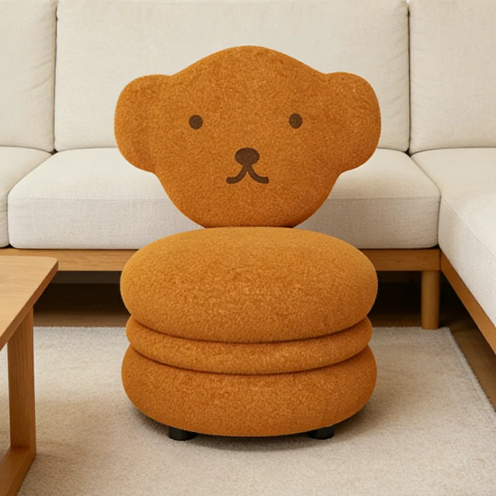 LIVARA Bear-Shaped Sherpa Upholstered Stool with Backrest, High-Resilience Foam Cushion, Solid Wood Frame, Wide Comfort Seat - Image 2