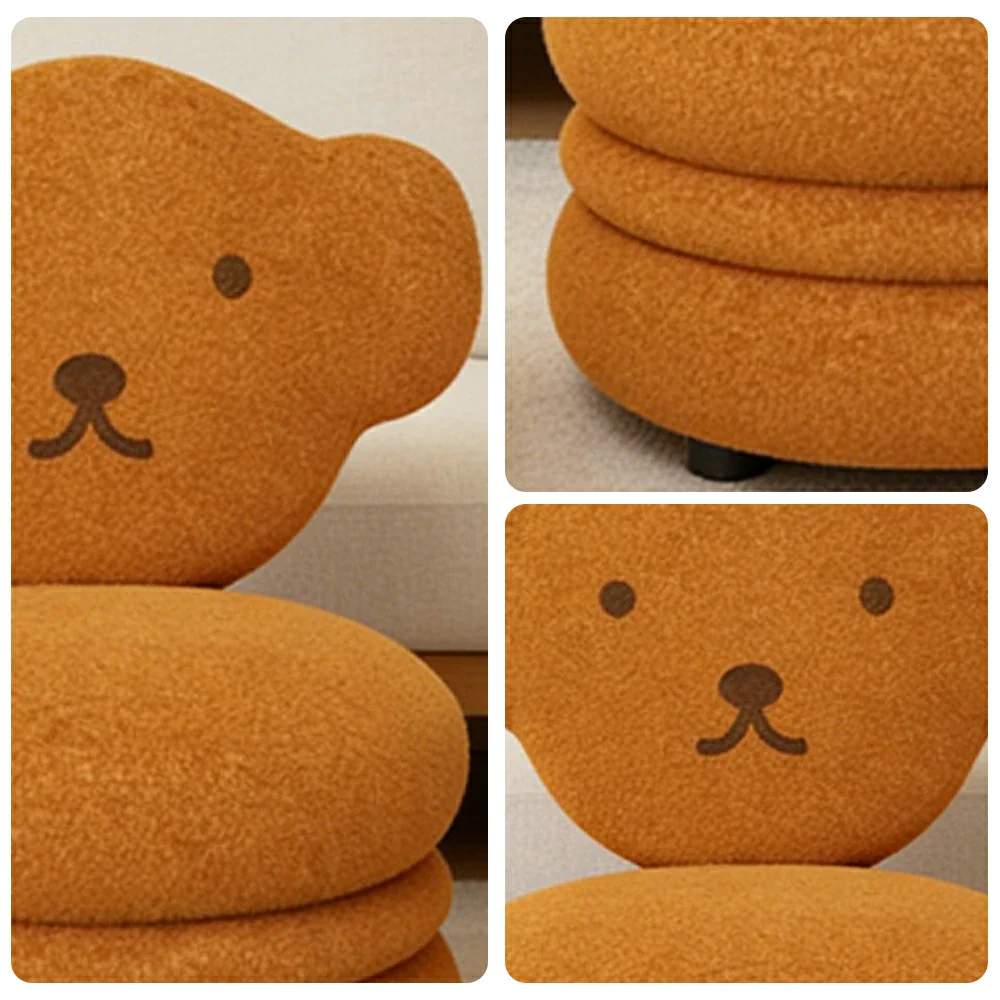 LIVARA Bear-Shaped Sherpa Upholstered Stool with Backrest, High-Resilience Foam Cushion, Solid Wood Frame, Wide Comfort Seat - Image 3