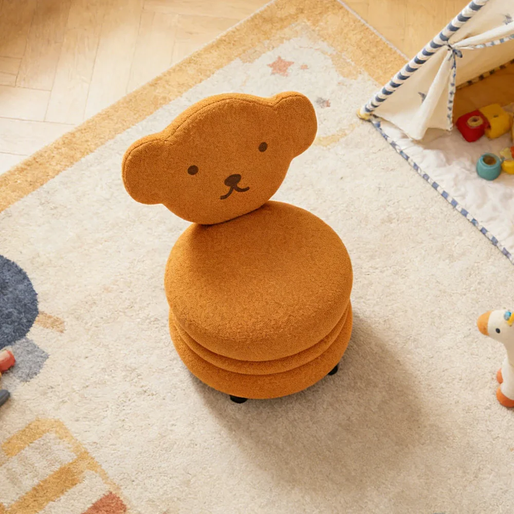 LIVARA Bear-Shaped Sherpa Upholstered Stool with Backrest, High-Resilience Foam Cushion, Solid Wood Frame, Wide Comfort Seat - Image 4
