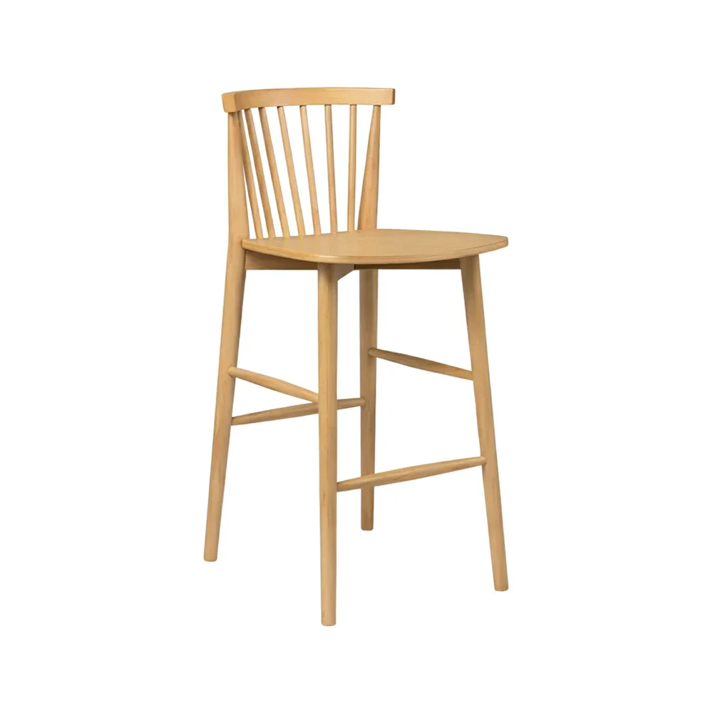 LIVARA Solid Wood Bar Stool - Ergonomic Slatted Backrest, Reinforced Crossbar Support, Durable Dining & Kitchen Seating - Natural