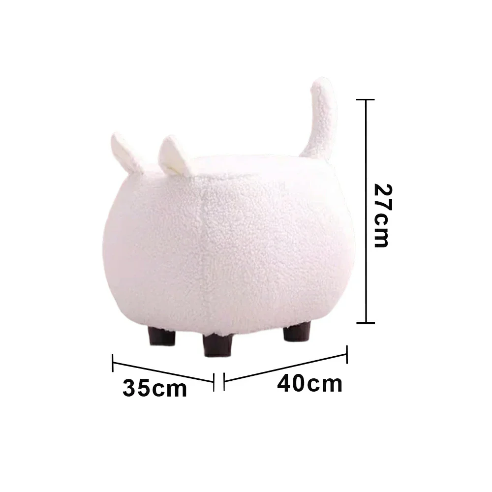 LIVARA Cat-Shaped Cashmere-Fleece Stool, Supportive Comfort Seat, Durable Upholstery, Rounded Safety Design - White - Image 5
