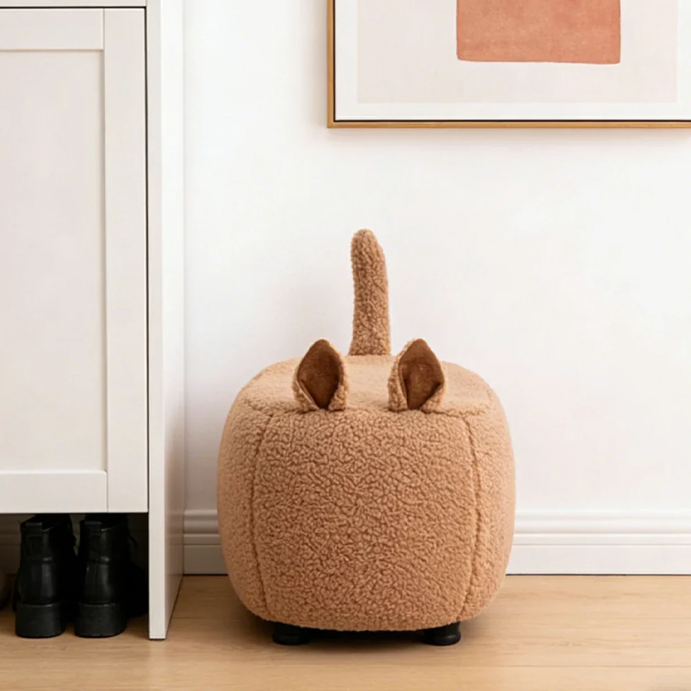 LIVARA Cat-Shaped Cashmere-Fleece Stool, Supportive Comfort Seat, Durable Upholstery, Rounded Safety Design - Coffee - Image 2