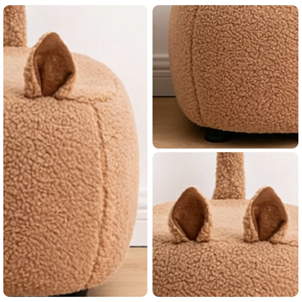 LIVARA Cat-Shaped Cashmere-Fleece Stool, Supportive Comfort Seat, Durable Upholstery, Rounded Safety Design - Coffee - Image 3