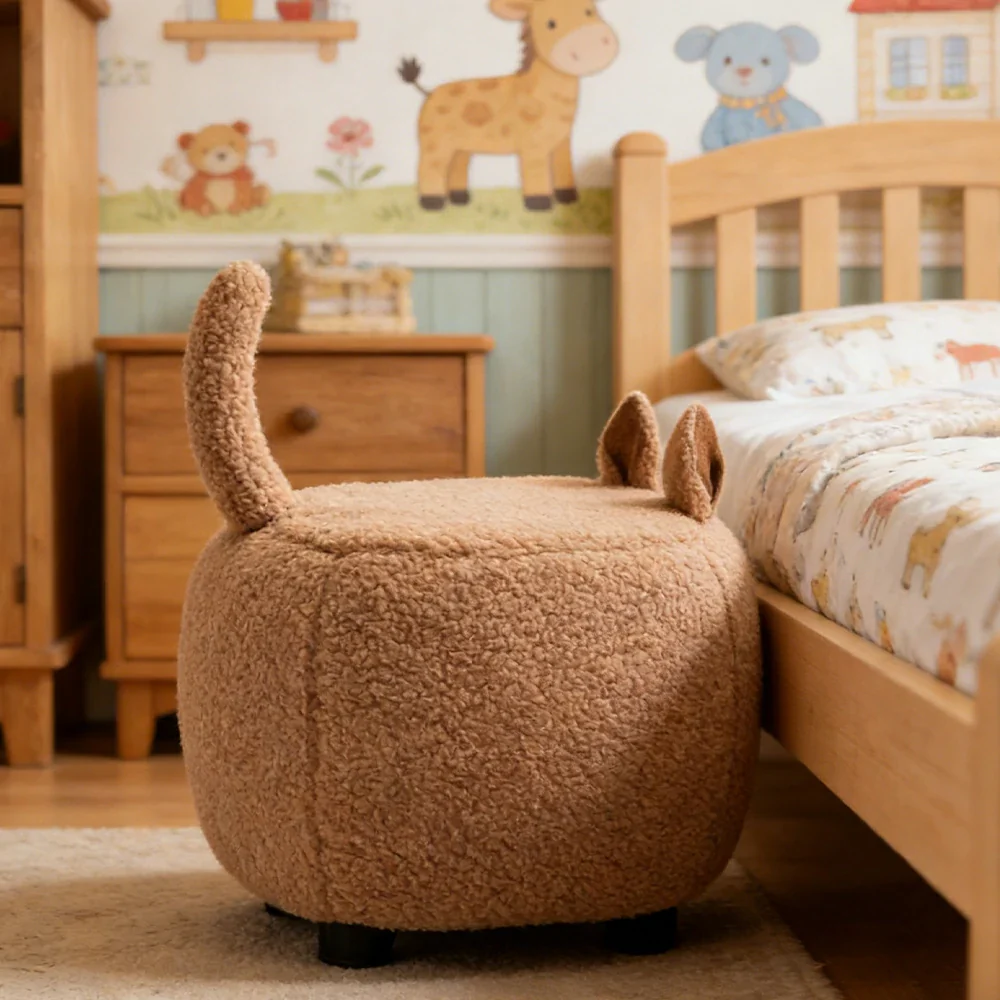 LIVARA Cat-Shaped Cashmere-Fleece Stool, Supportive Comfort Seat, Durable Upholstery, Rounded Safety Design - Coffee - Image 4