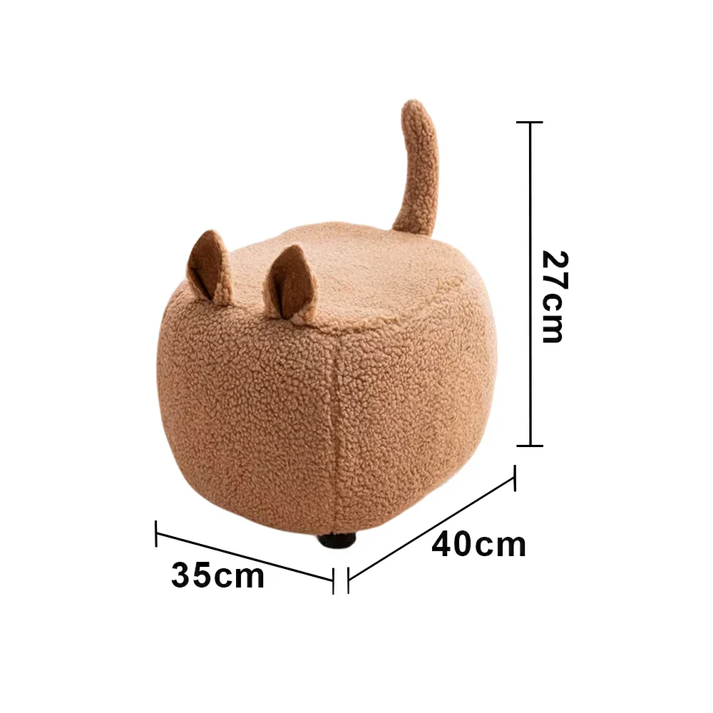 LIVARA Cat-Shaped Cashmere-Fleece Stool, Supportive Comfort Seat, Durable Upholstery, Rounded Safety Design - Coffee - Image 5