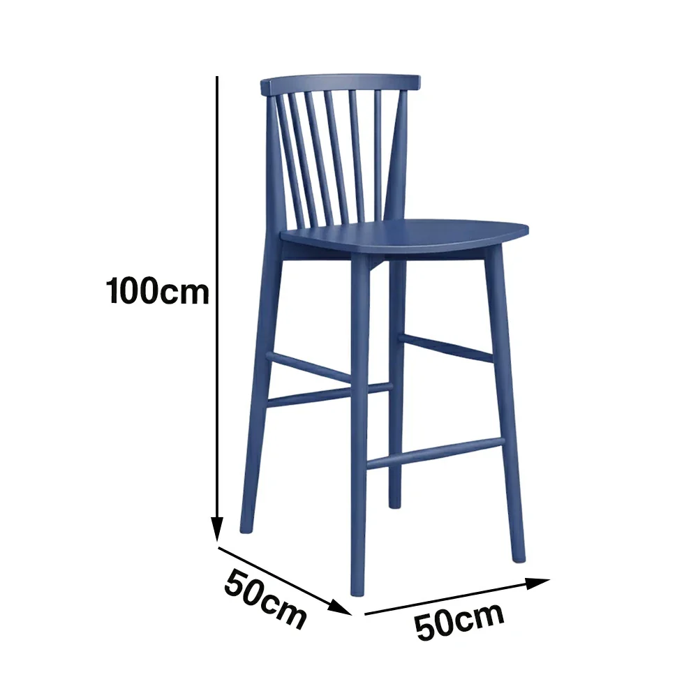 LIVARA Solid Wood Bar Stool - Ergonomic Slatted Backrest, Reinforced Crossbar Support, Durable Dining & Kitchen Seating - Blue - Image 5