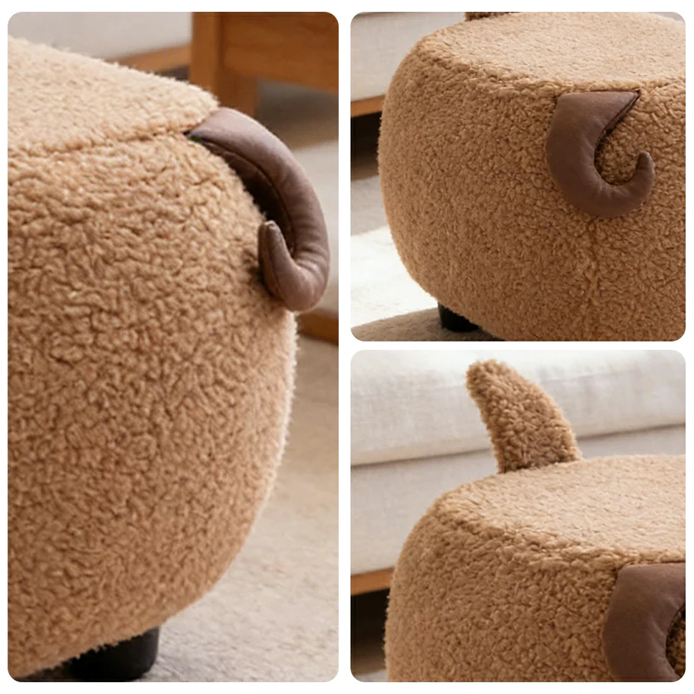 LIVARA Goat-Shaped Cashmere-Fleece Stool, Supportive Comfort Seat, Durable Upholstery, Rounded Safety Design - Coffee - Image 3