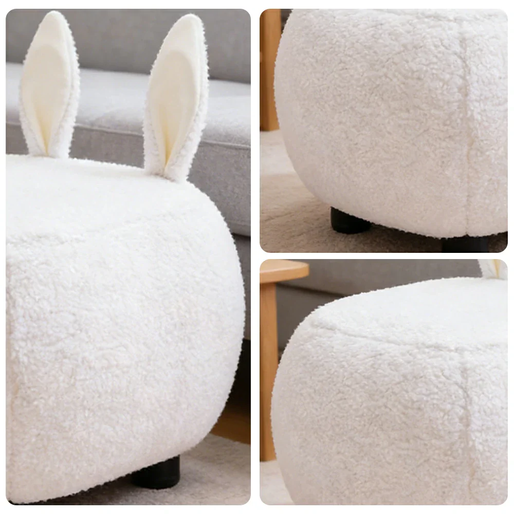 LIVARA Bunny-Shaped Cashmere-Fleece Stool, Supportive Comfort Seat, Durable Upholstery, Rounded Safety Design - White - Image 3
