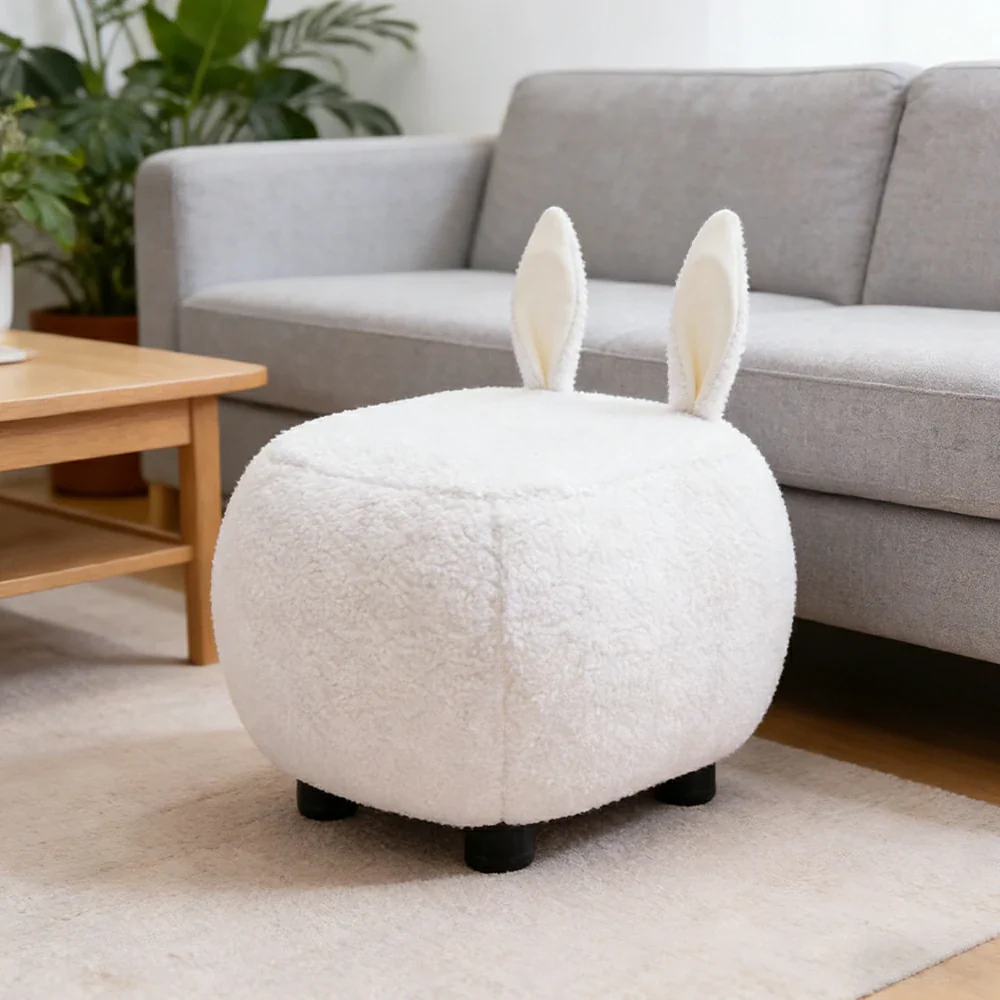 LIVARA Bunny-Shaped Cashmere-Fleece Stool, Supportive Comfort Seat, Durable Upholstery, Rounded Safety Design - White - Image 4