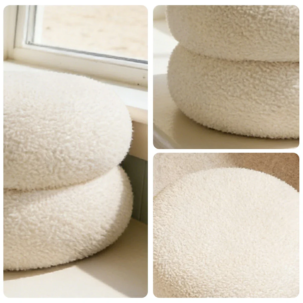 LIVARA Stackable Sherpa Stool, High-Density Foam Cushion, Solid Wood Frame, Space-Saving Design - White - Image 3