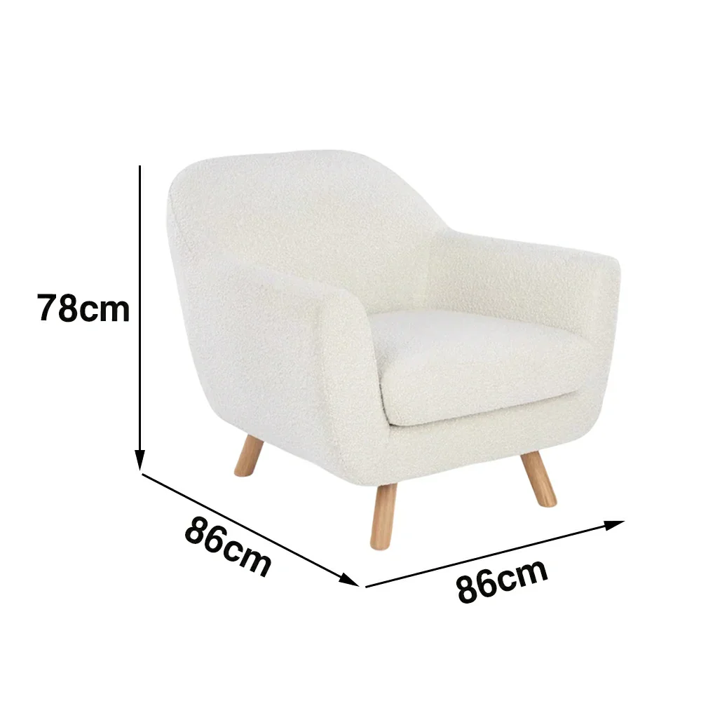 LIVARA Nordic Accent Armchair - Upholstered Single Sofa with High-Resilience Foam, Soft Sherpa Fabric & Solid Wood Legs - Cream - Image 5