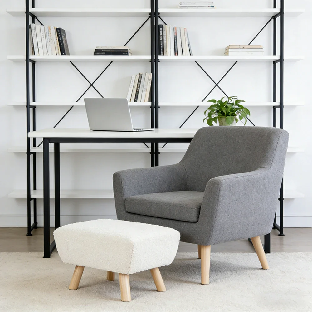 LIVARA Nordic Accent Armchair - Upholstered Single Sofa with High-Resilience Foam, Soft Sherpa Fabric & Solid Wood Legs - Cream - Image 7