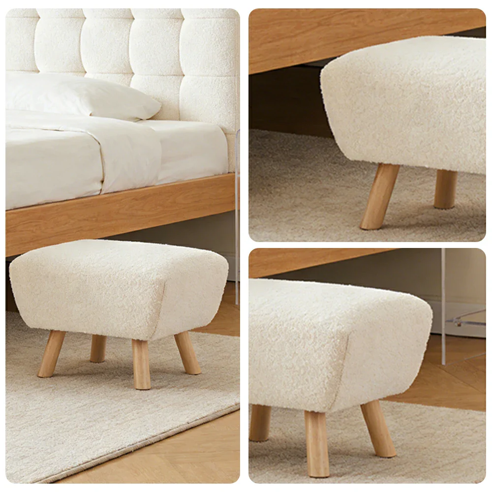 LIVARA Nordic Accent Armchair - Upholstered Single Sofa with High-Resilience Foam, Soft Sherpa Fabric & Solid Wood Legs - Cream - Image 8