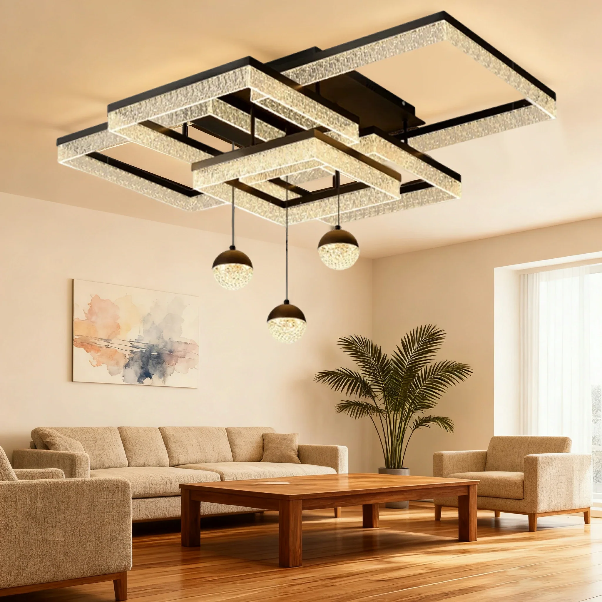 LIVARA 288W Frosted Pendant Light with Full-Spectrum Eye-Protection LED, Ra≥97 High CRI & Anti-Glare Grid Design - Image 2