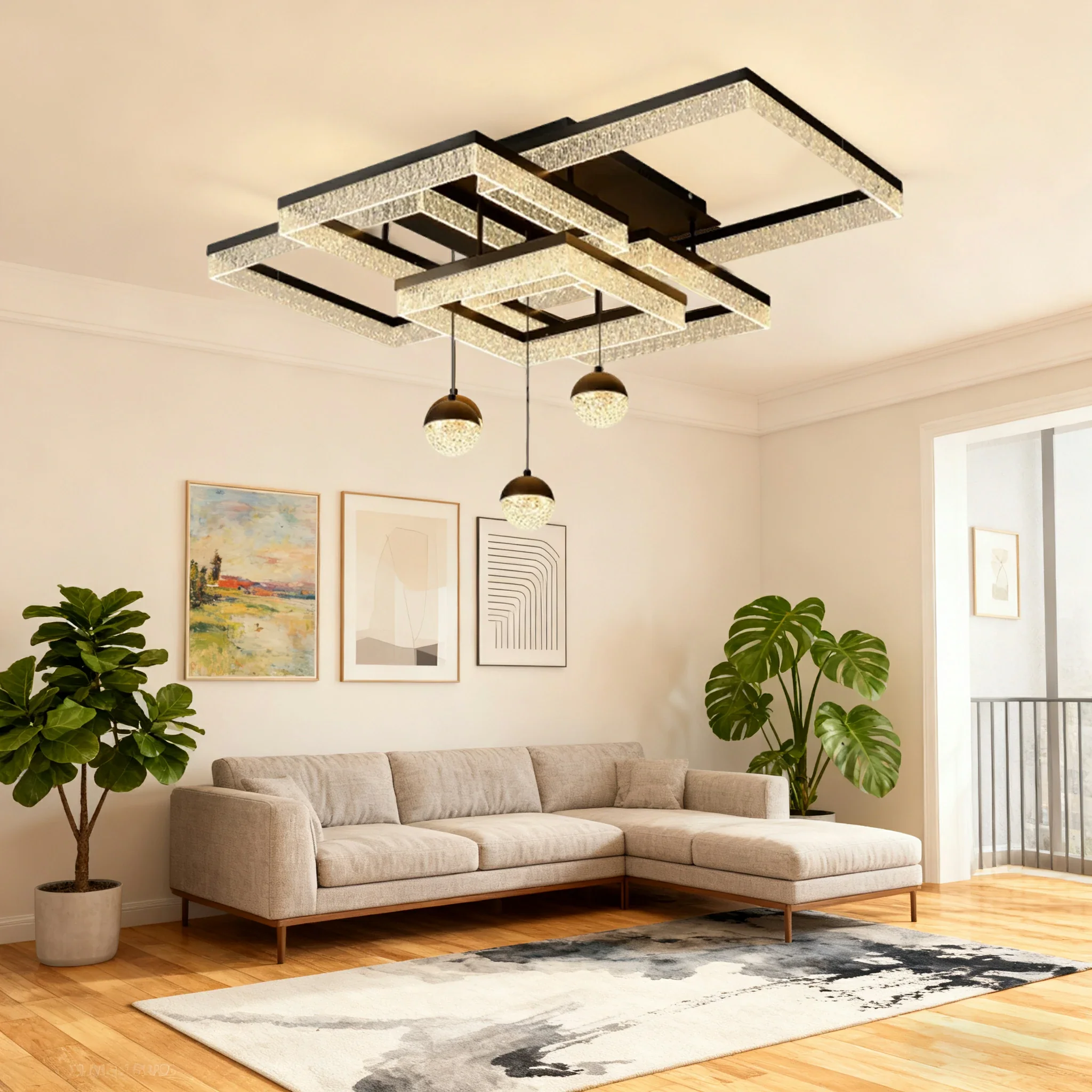 LIVARA 288W Frosted Pendant Light with Full-Spectrum Eye-Protection LED, Ra≥97 High CRI & Anti-Glare Grid Design - Image 4