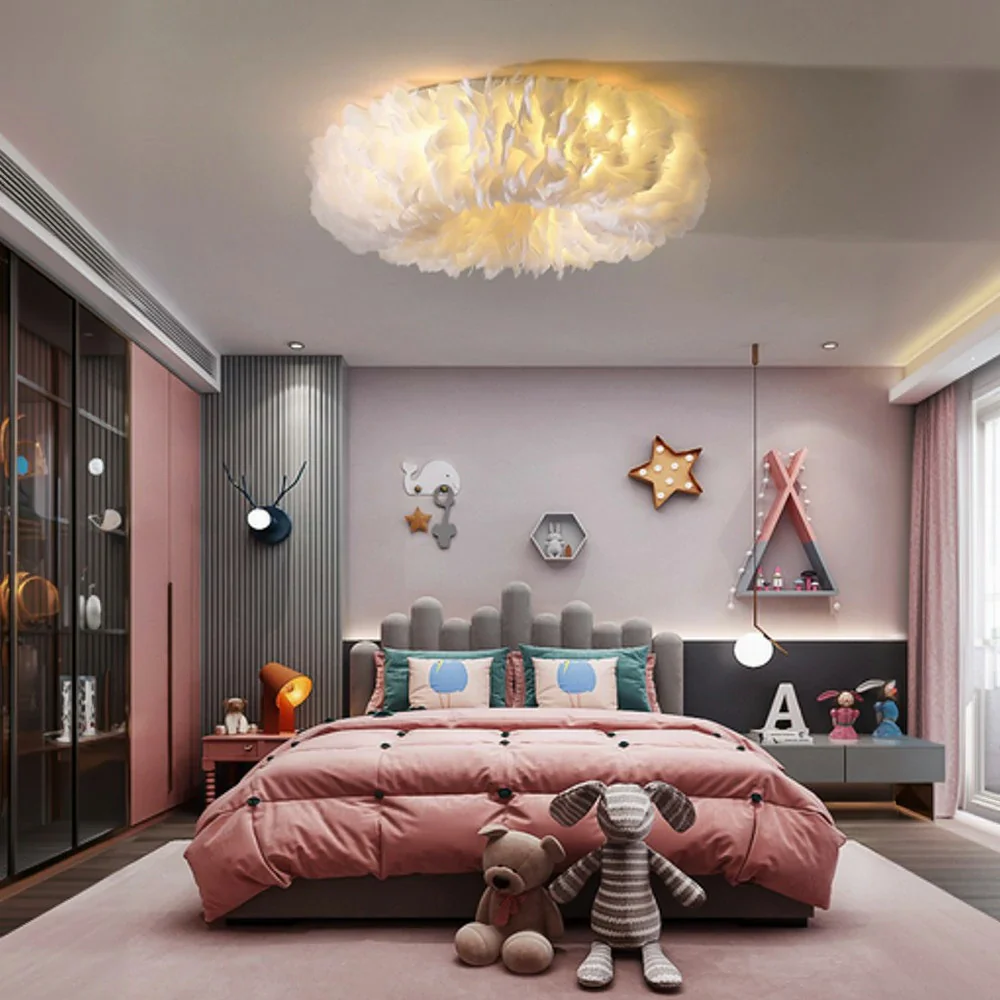 LIVARA Feather Ceiling Light with Natural Goose Feathers, Eye-Protection LED & Three-Color Dimmable Soft Lighting - Image 4