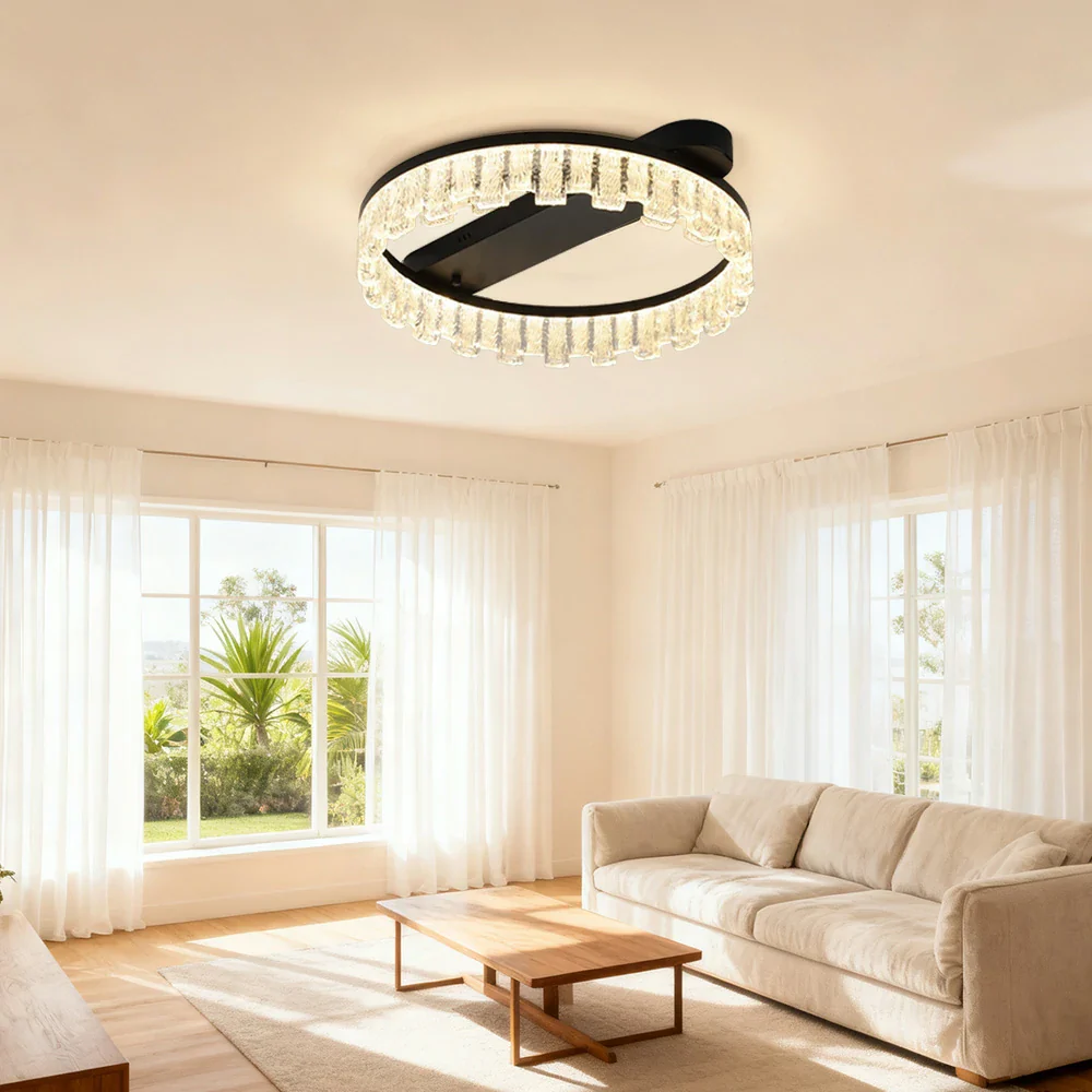 LIVARA 60W Ceiling Light with Full-Spectrum Eye-Comfort LED, Brushed Aluminum Frame & Dimmable PMMA Diffuser - Black - Image 2