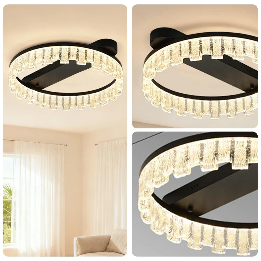 LIVARA 60W Ceiling Light with Full-Spectrum Eye-Comfort LED, Brushed Aluminum Frame & Dimmable PMMA Diffuser - Black - Image 3