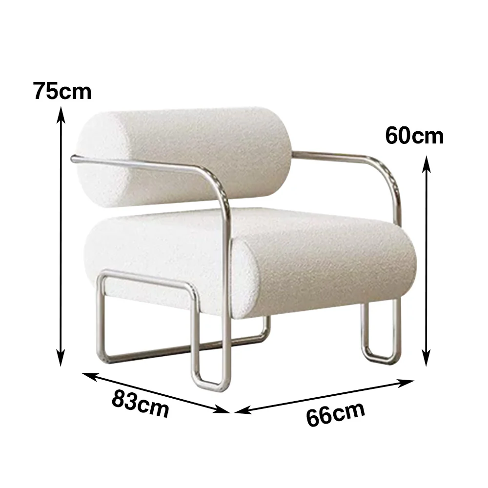 LIVARA Velvet Lounge Chair Thick Cushion Stainless Steel Frame Deep-Relax Bolster Support Design - White&Silver - Image 5