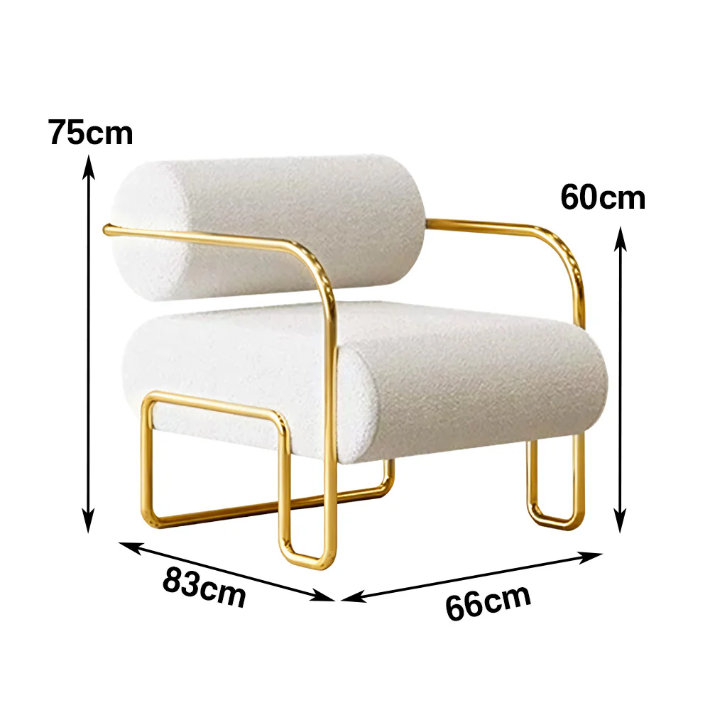 LIVARA Velvet Lounge Chair Thick Cushion Stainless Steel Frame Deep-Relax Bolster Support Design - White&Gold - Image 5