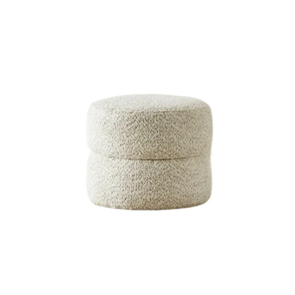 LIVARA Ottoman Round Design High-Resilience Foam Chenille Fabric Lightweight Mobile Multi-Functional - White