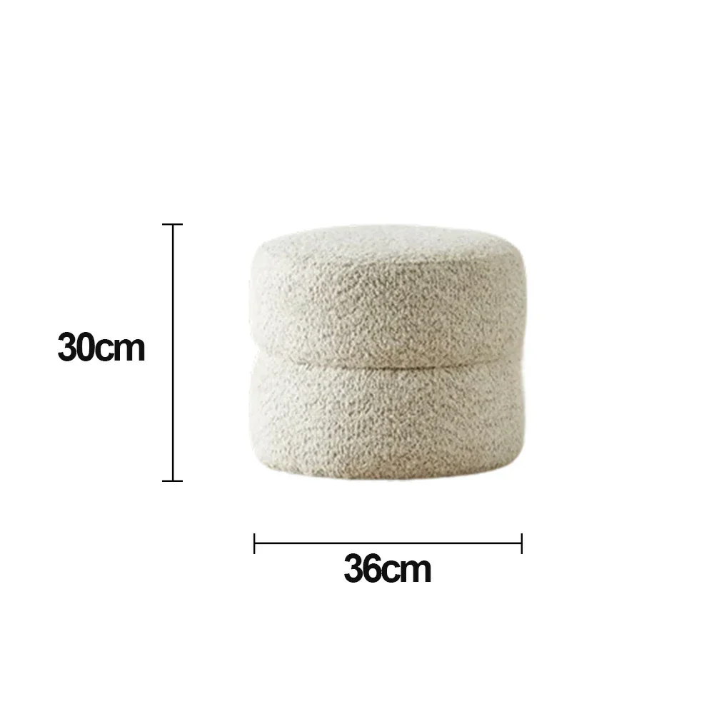 LIVARA Ottoman Round Design High-Resilience Foam Chenille Fabric Lightweight Mobile Multi-Functional - White - Image 5