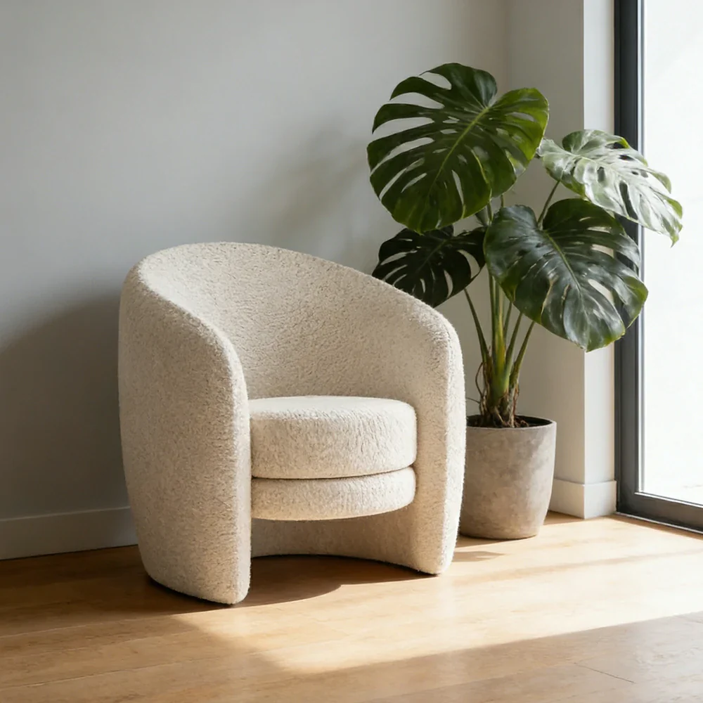 LIVARA Accent Armchair Ergonomic Support Solid Pine Frame Teddy Fleece Upholstery with Nano 3-Proof Technology - White - Image 2