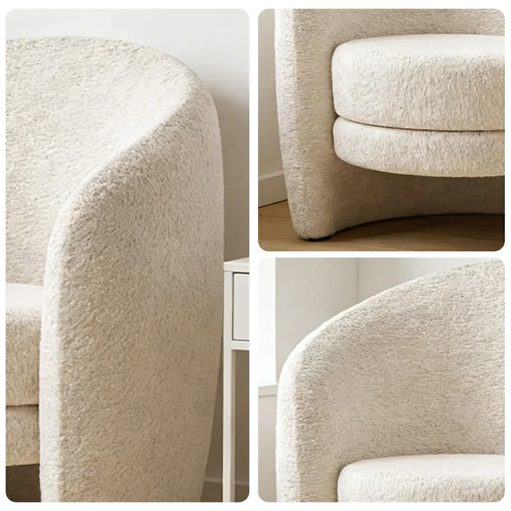 LIVARA Accent Armchair Ergonomic Support Solid Pine Frame Teddy Fleece Upholstery with Nano 3-Proof Technology - White - Image 3