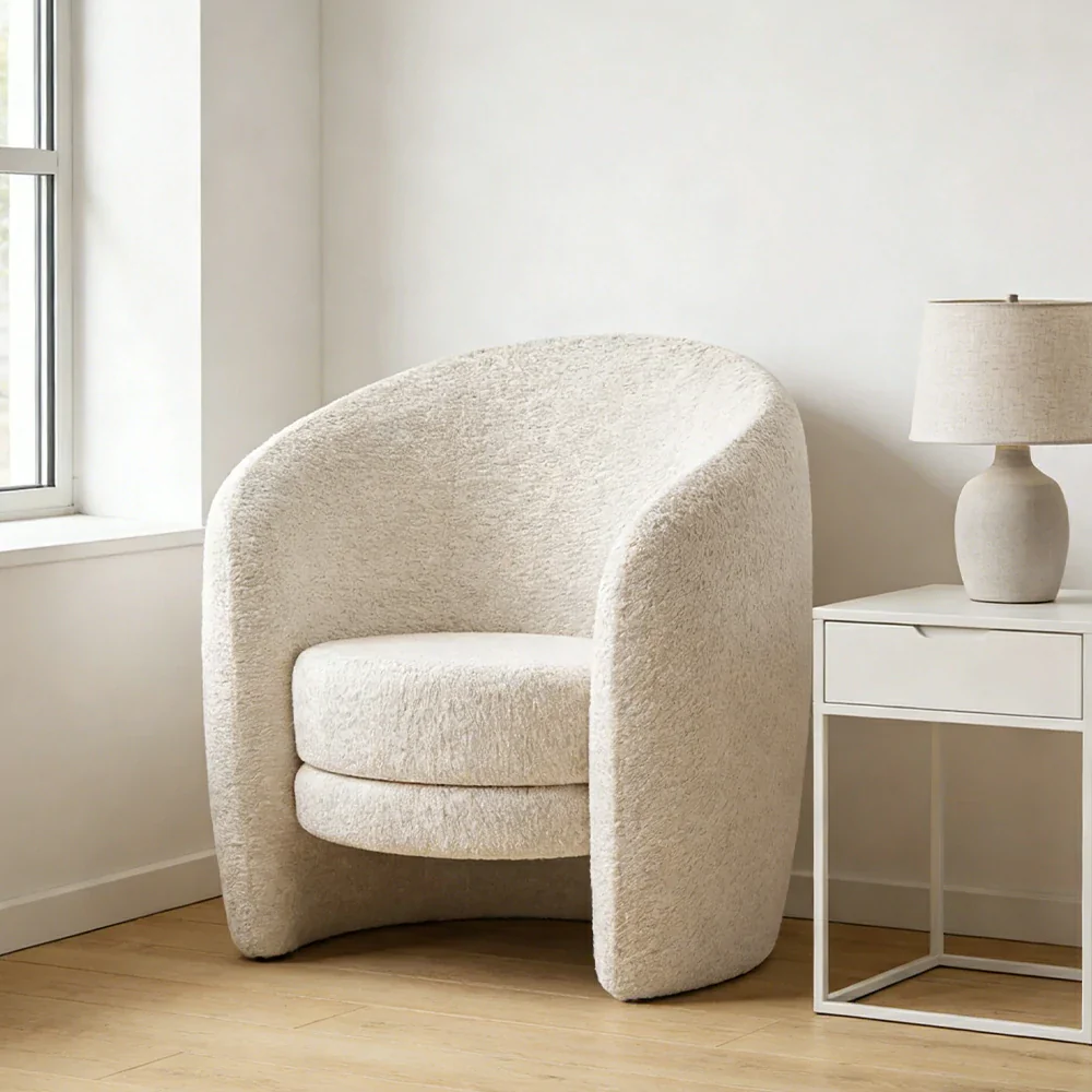 LIVARA Accent Armchair Ergonomic Support Solid Pine Frame Teddy Fleece Upholstery with Nano 3-Proof Technology - White - Image 4