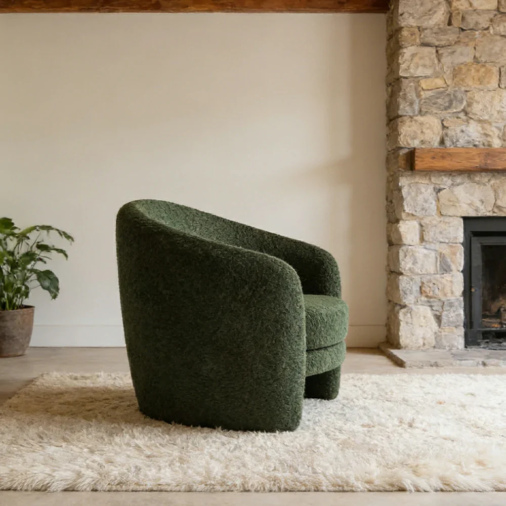 LIVARA Accent Armchair Ergonomic Support Solid Pine Frame Teddy Fleece Upholstery with Nano 3-Proof Technology - Green - Image 4