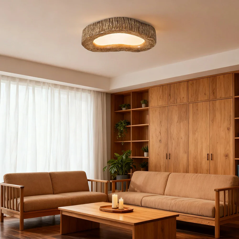 LIVARA Wood Grain Round LED Ceiling Light 35/45/54cm, Frosted Acrylic Flush Mount Lamp for Living Room Bedroom - Image 4