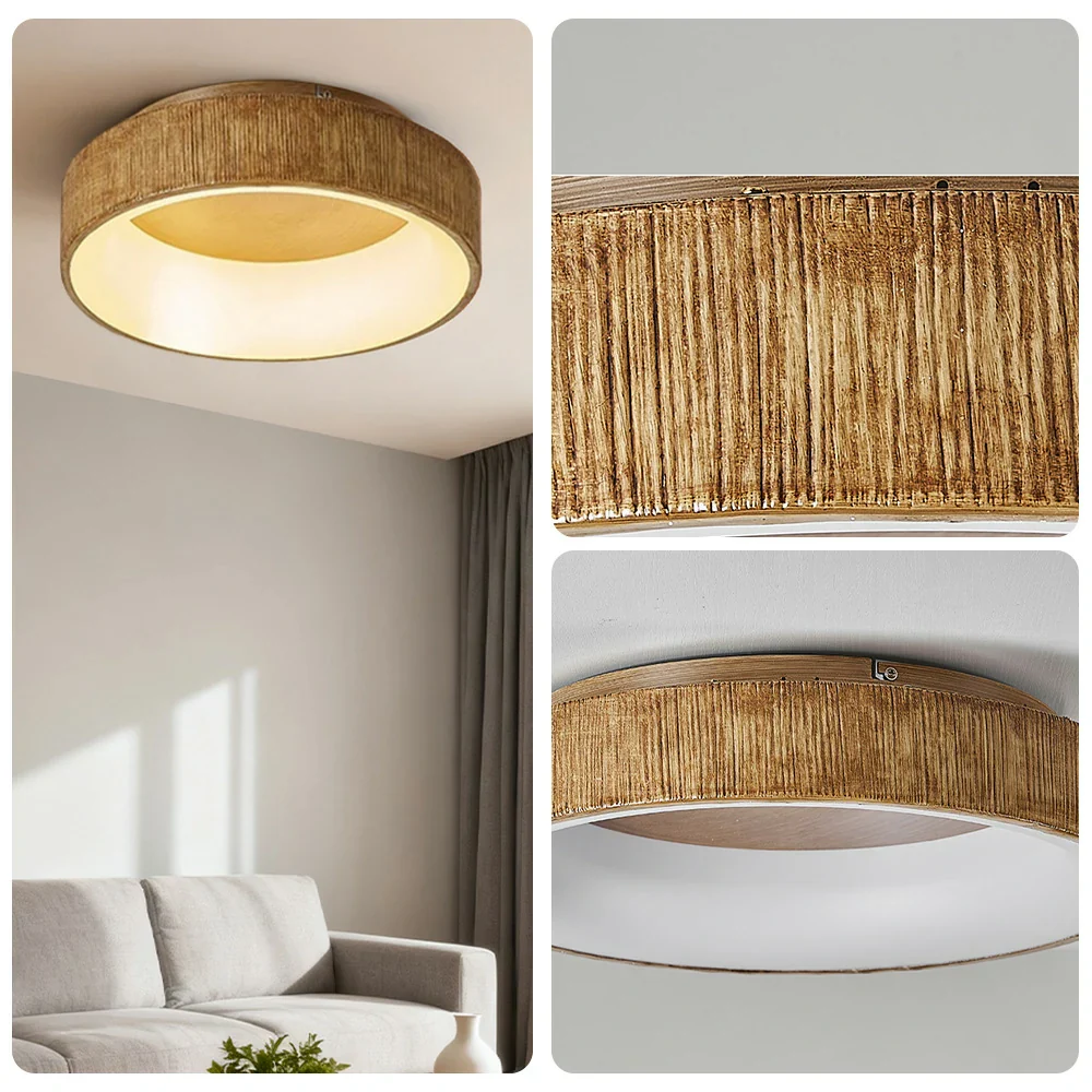 LIVARA Modern Wood Grain Round LED Ceiling Light 30/40/60cm, Acrylic Flush Mount Lamp with Warm Natural Finish for Living Room Bedroom - Image 3