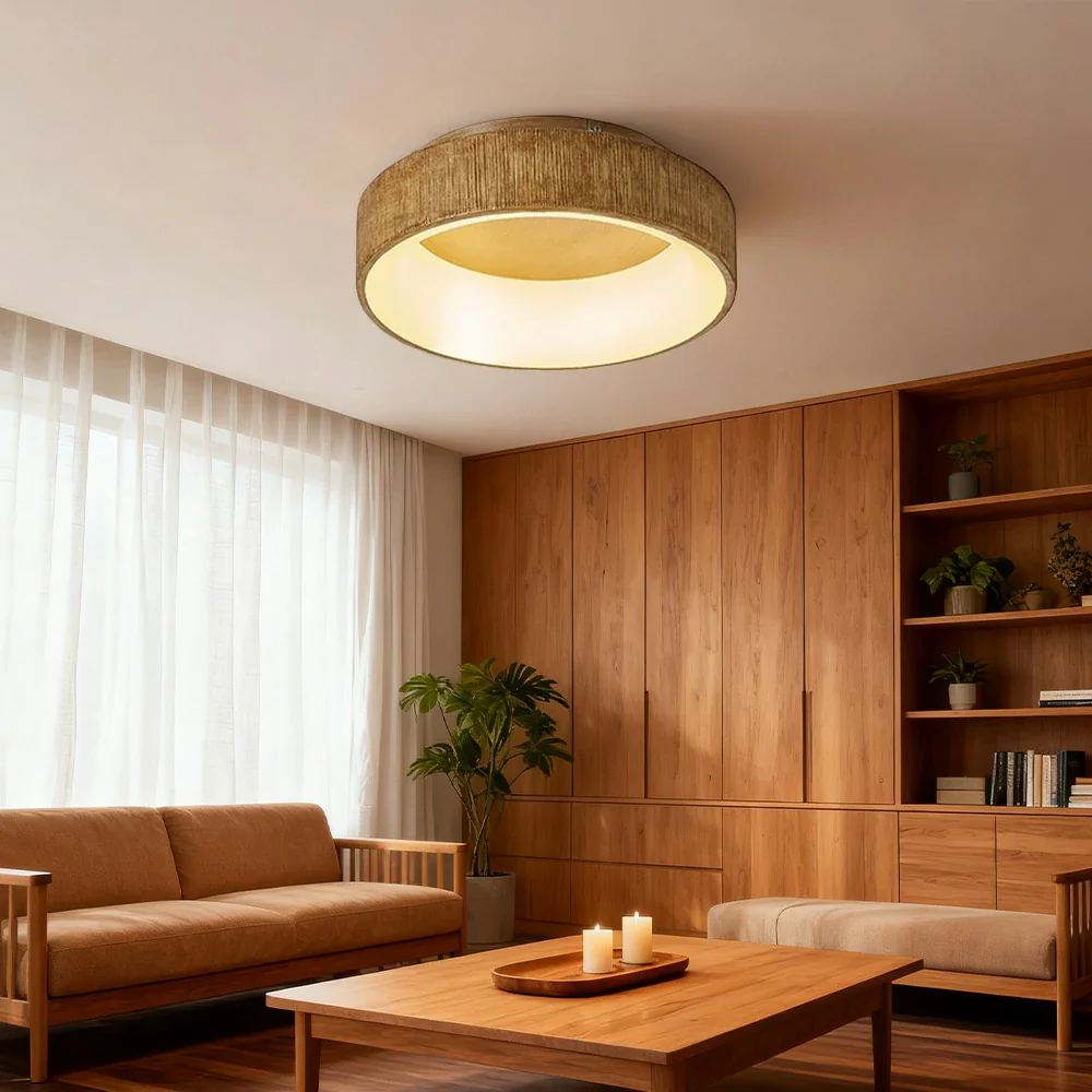 LIVARA Modern Wood Grain Round LED Ceiling Light 30/40/60cm, Acrylic Flush Mount Lamp with Warm Natural Finish for Living Room Bedroom - Image 4