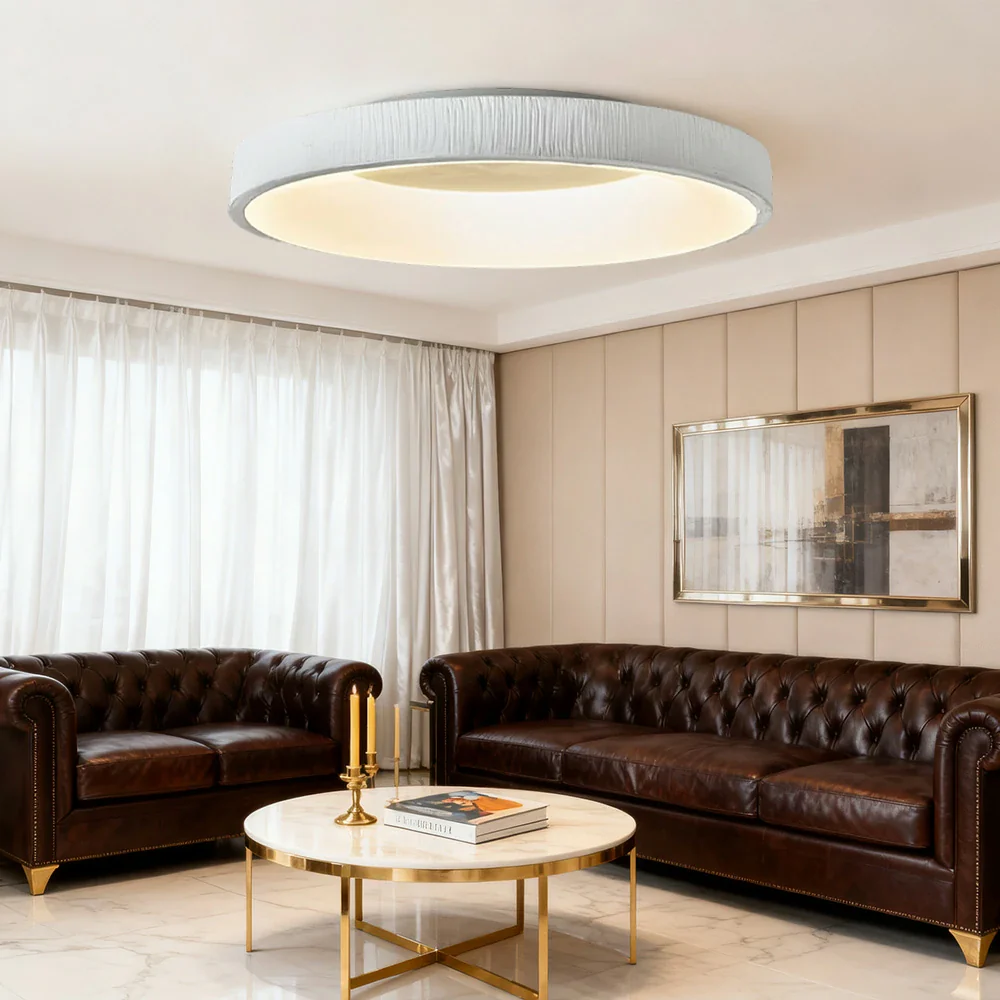 LIVARA Modern White Round LED Ceiling Light 30/40/60cm, Fabric Shade & Acrylic Flush Mount Lamp for Living Room Bedroom - Image 12
