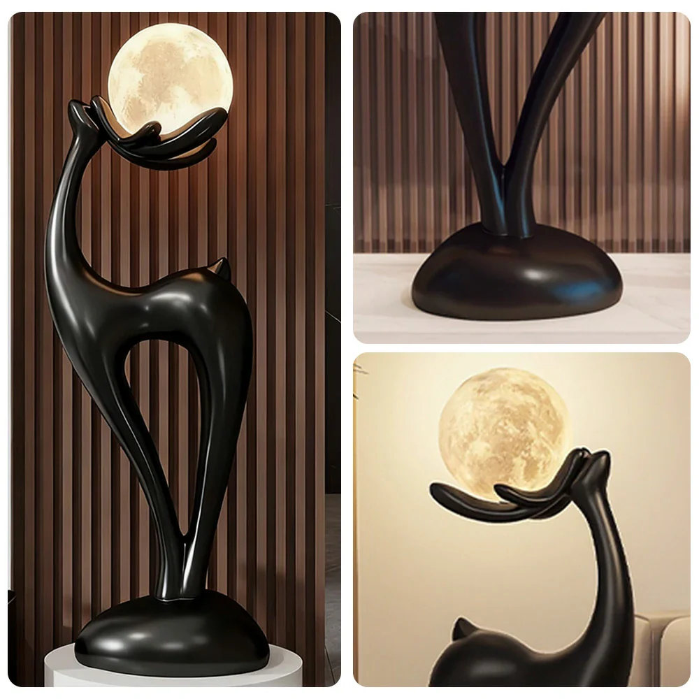 LIVARA Touch Control Moon Floor Lamp with 3-Color Dimmable LED, Soft Eye-Comfort Lighting & Artistic Resin Design - Black - Image 3