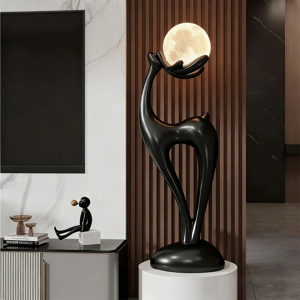 LIVARA Touch Control Moon Floor Lamp with 3-Color Dimmable LED, Soft Eye-Comfort Lighting & Artistic Resin Design - Black - Image 4