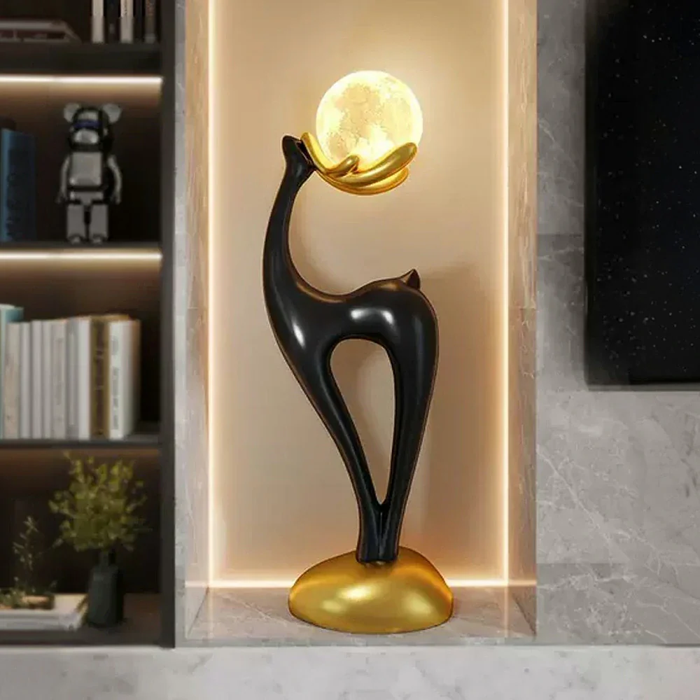 LIVARA Touch Control Moon Floor Lamp with 3-Color Dimmable LED, Soft Eye-Comfort Lighting & Artistic Resin Design - Gold - Image 4