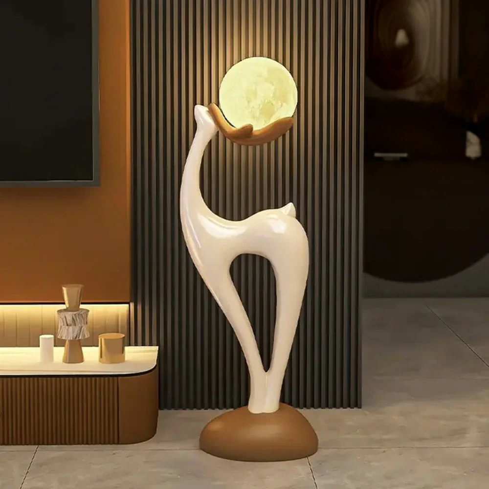 LIVARA Touch Control Moon Floor Lamp with 3-Color Dimmable LED, Soft Eye-Comfort Lighting & Artistic Resin Design - White - Image 2