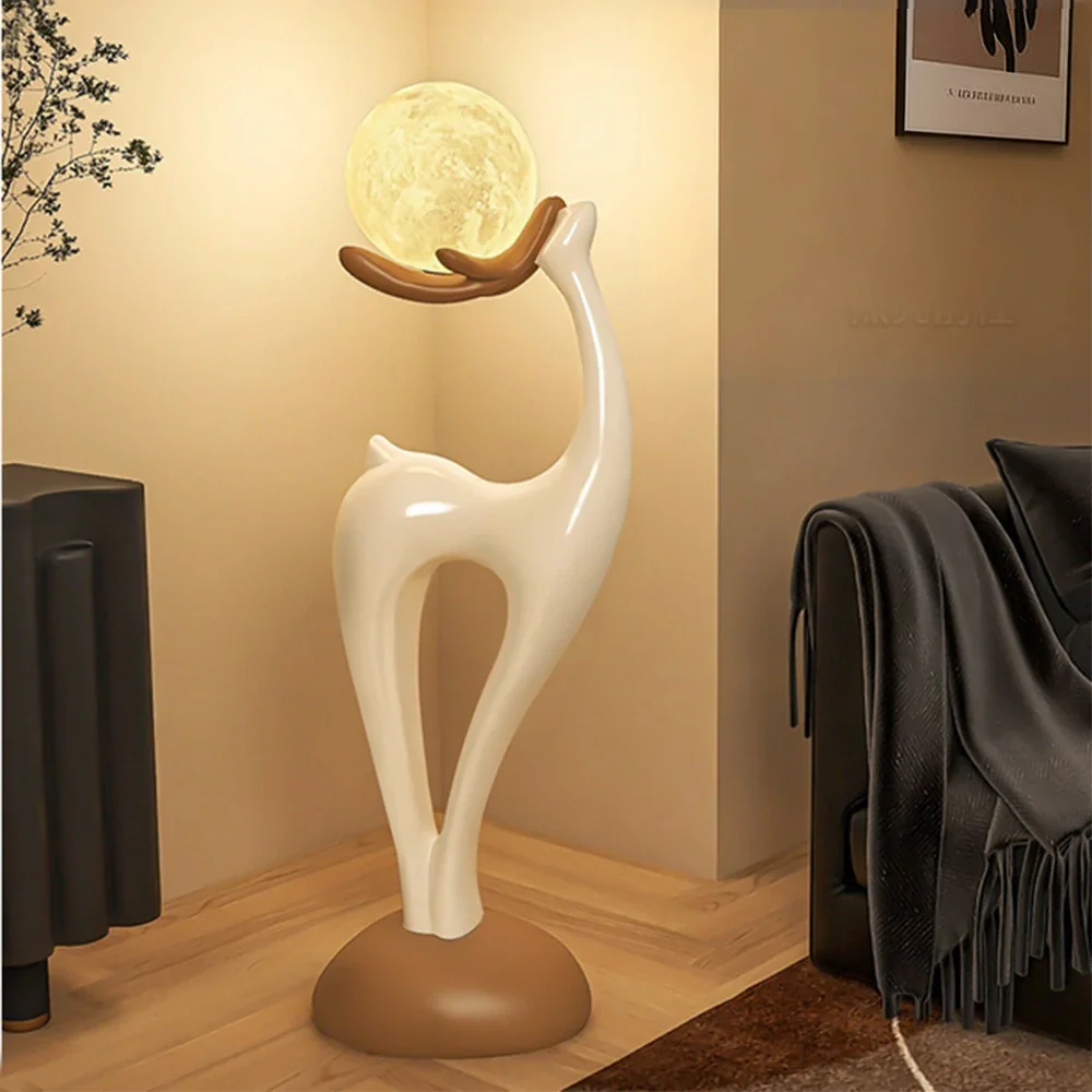 LIVARA Touch Control Moon Floor Lamp with 3-Color Dimmable LED, Soft Eye-Comfort Lighting & Artistic Resin Design - White - Image 4