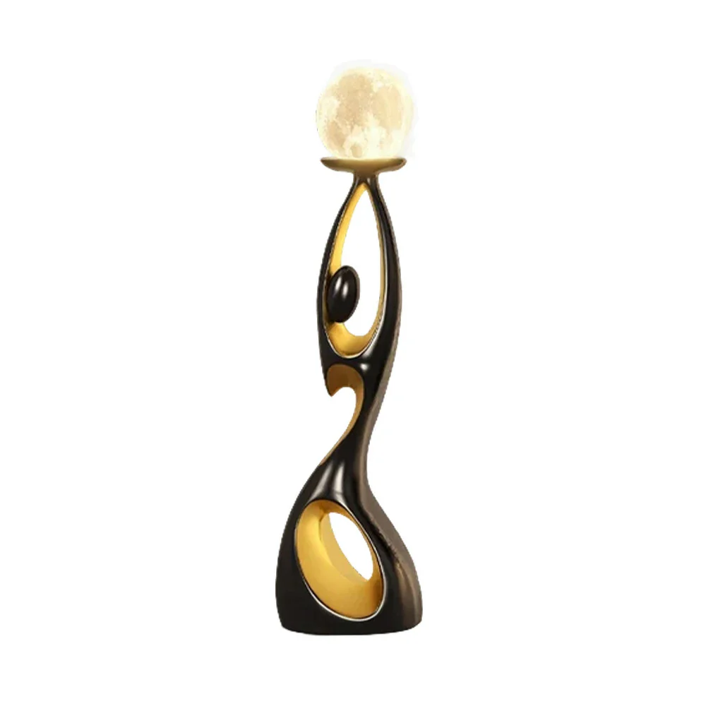 LIVARA Touch Control Rechargeable Moon Floor Lamp with 3-Color Dimmable LED & 3D Printed Resin Design - Black