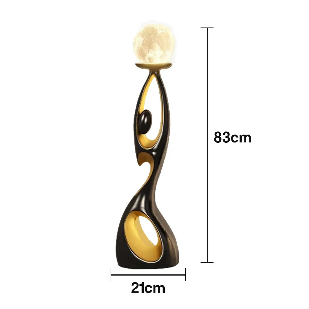 LIVARA Touch Control Rechargeable Moon Floor Lamp with 3-Color Dimmable LED & 3D Printed Resin Design - Black - Image 5