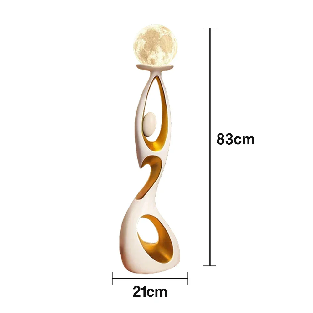 LIVARA Touch Control Rechargeable Moon Floor Lamp with 3-Color Dimmable LED & 3D Printed Resin Design - White - Image 5