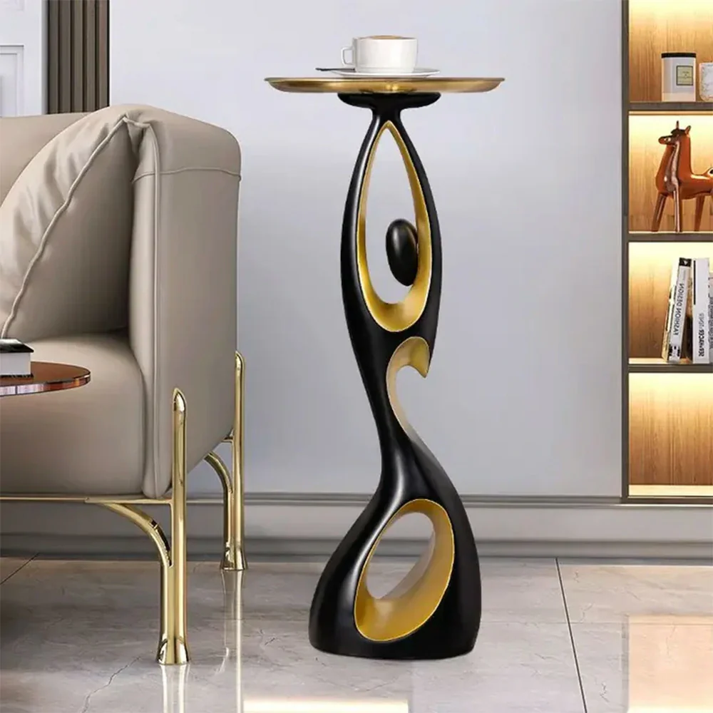 LIVARA Modern Resin Alloy Sculptural Tray Stand – Black & Gold Artistic Figurine for Living Room Decor - Black - Image 2