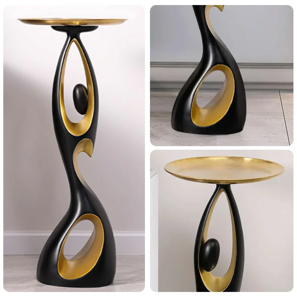 LIVARA Modern Resin Alloy Sculptural Tray Stand – Black & Gold Artistic Figurine for Living Room Decor - Black - Image 3