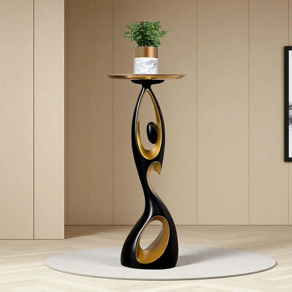 LIVARA Modern Resin Alloy Sculptural Tray Stand – Black & Gold Artistic Figurine for Living Room Decor - Black - Image 4
