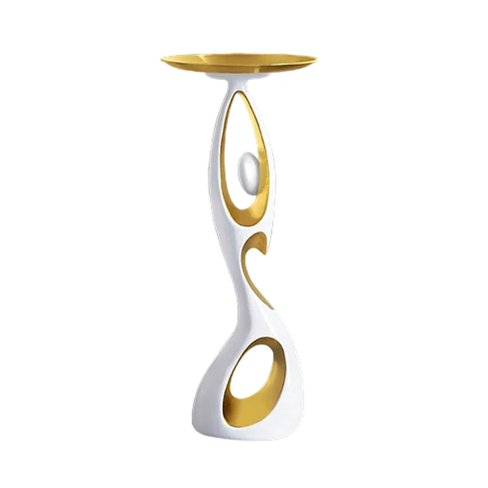 LIVARA Modern Resin Alloy Sculptural Tray Stand – Black & Gold Artistic Figurine for Living Room Decor - White