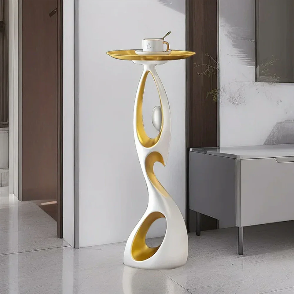 LIVARA Modern Resin Alloy Sculptural Tray Stand – Black & Gold Artistic Figurine for Living Room Decor - White - Image 4